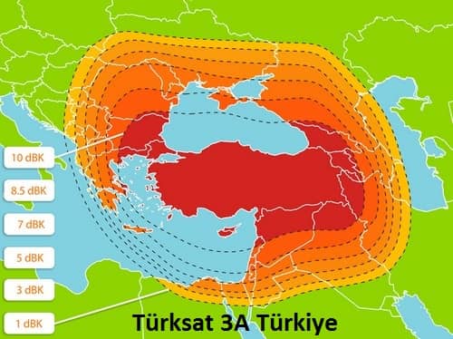  Türksat 3A Türkiye Kapsama Alanı 